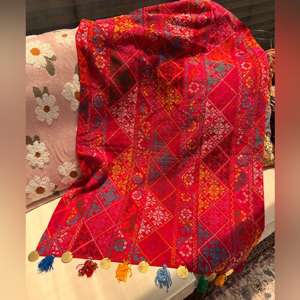 Vibrant Multicolor Patterned Shawl With Tassels - image 6